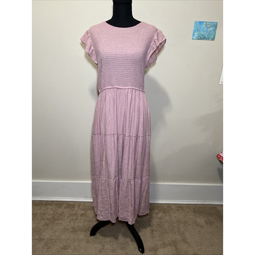August Sky Women's Pink Tiered Ruffle Dress Size Large Soft Ballerinacore - Picture 2 of 6